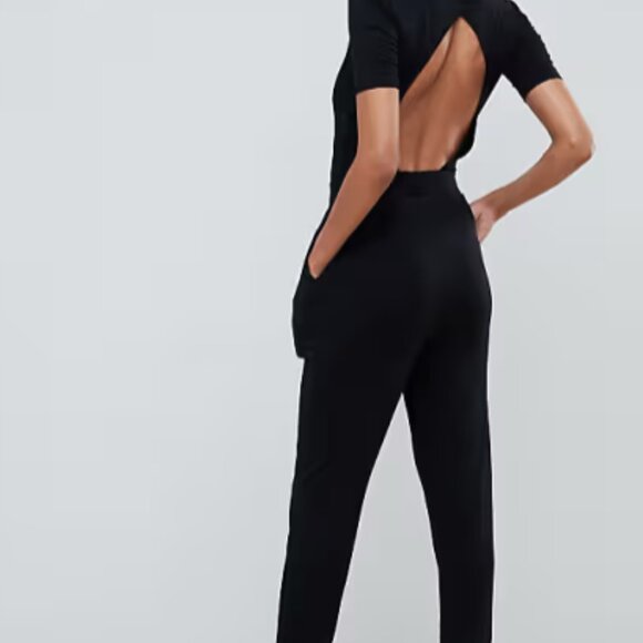 ASOS Tall Open Back Wrap Front Jersey Jumpsuit with Short Sleeves, Size 8 Tall - Picture 6 of 7
